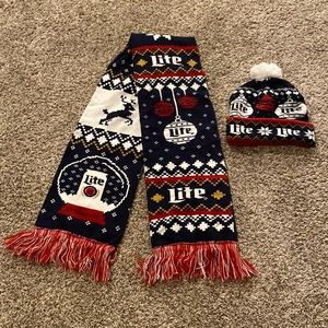 Ugly sweater Miller Lite scarf and hat set